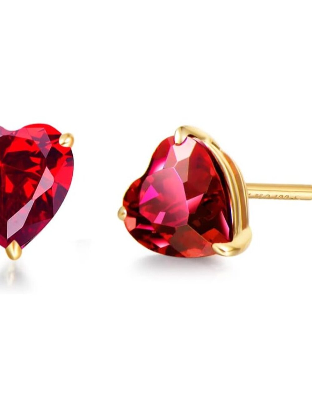 14k Gold Birthstone Heart Stud Earrings - Ruby Gemstone For Women & Moms